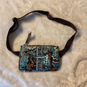 Vera Bradley Brown, white & turquoise small belt bag